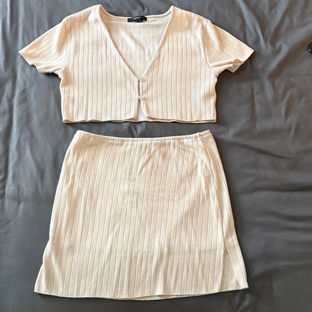 Forever 21 Cream Ribbed Mini Dress Set